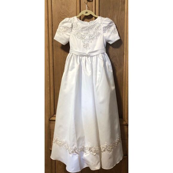 Enzio Flower Girl Party Formal Midi White Dress Girls Size 8 - Picture 1 of 7